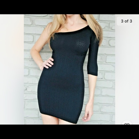 Black Textured Seamess Mini Dress 1 size Party - Picture 3 of 3